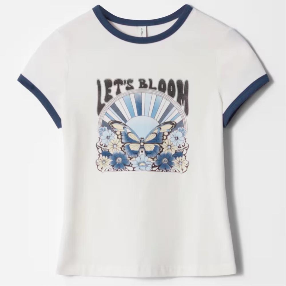 New & Other Stories Cap-Sleeve T-Shirt White Print Small - Picture 3 of 9
